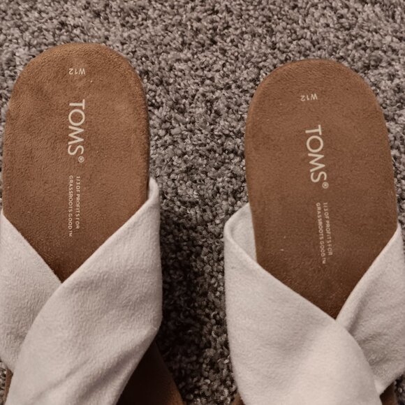 Worn Once Toms Serena Cork Wedge Sandal Heels Size 12 Natural Microfiber Color - Picture 3 of 7